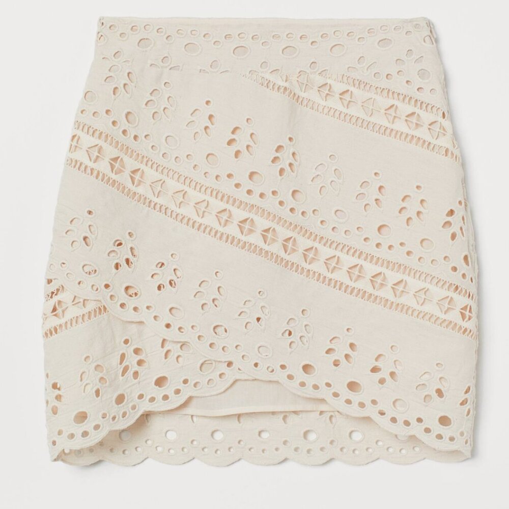 🤍 Embroidered Cotton Linen Mini Skirt | Size 4 | NWT | H&M